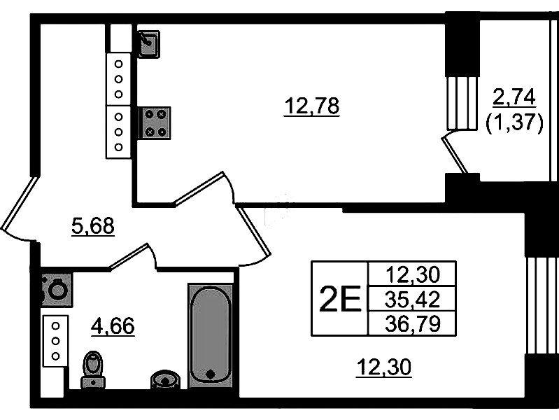 1-комнатная квартира 36.79 м², 19/23 эт., ЖК «Живи! В Рыбацком»